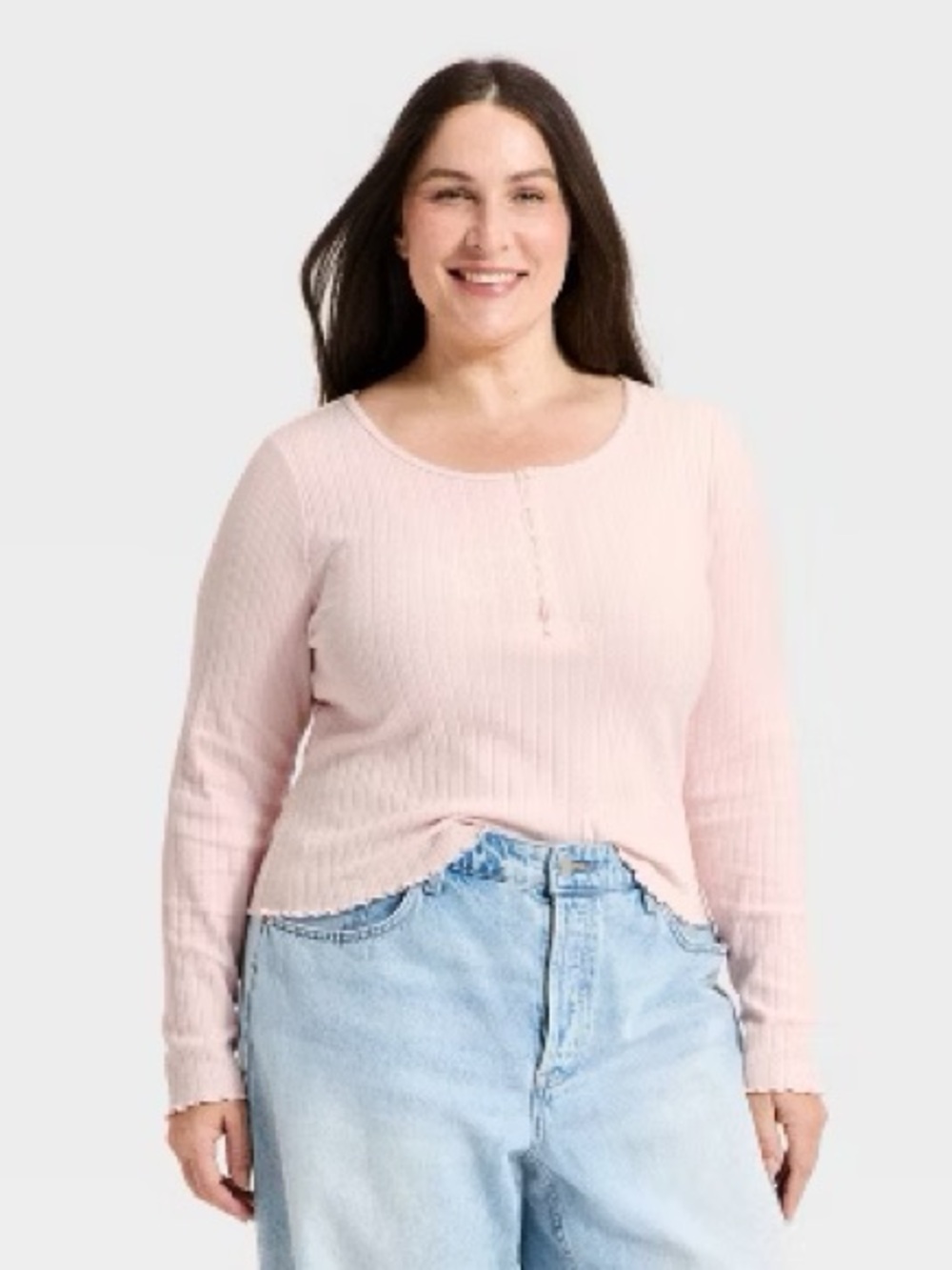 Universal Thread Women’s Long Sleeve Pointelle Henley Shirt Pink Size XL NWT